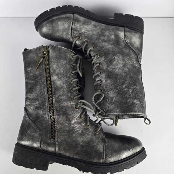 Seven 7 Women's Silver Metallic Lace-Up Mr. Zipper Combat Zip Boots, Size: 10 - Picture 6 of 13